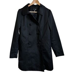 H&M Trench Coat Double Breasted‎ Classic Black Jacket Size 10